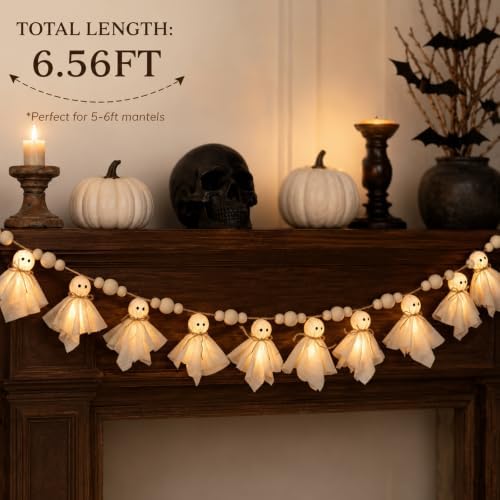 Halloween Decor - Lit Ghost Garland with LED Lights Halloween Party Banner