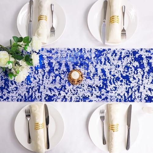 Royal Blue Table Runner, Glitter Metallic Foil Mesh Roll 49 Feet