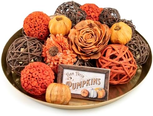 ANDALUCA Orange Decorative Vase Filler Bag with Mini Pumpkins, Orbs, Balls & Flowers Bowl Filler Decor (Pumpkin Orange)