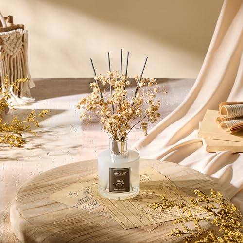 Airkeep Reed Diffuser Set,3.38 fl oz (100 ml) - Clean Cotton Oil Diffusers with 8 Reed Sticks, Home Fragrance Reed