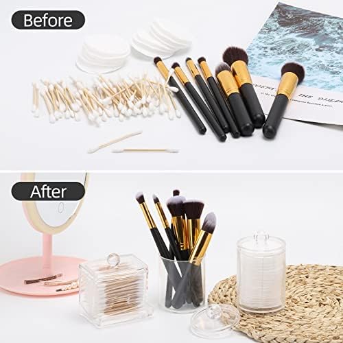 Tbestmax Bathroom Organizer Accessories Set-10 OZ,7 OZ Qtips Holder Storage with Clear Plastic Lids, Cotton Ball/Swabs