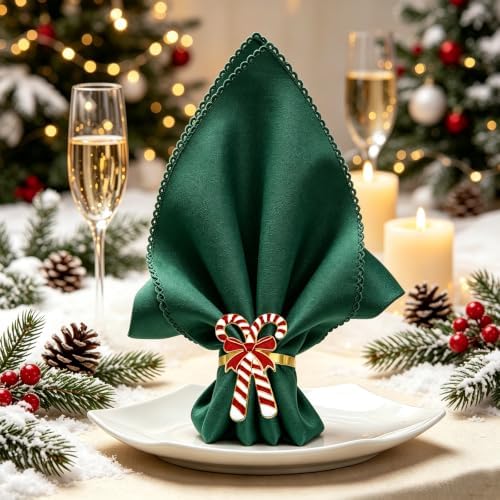 Christmas Candy Cane Napkin Ring Set of 6 for New Year Table Decor