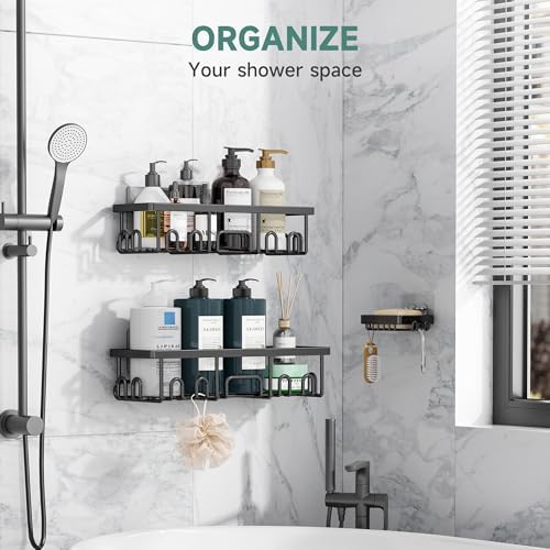 Veken Shower Caddy 3-Pack, Advanced Rustproof Design, No Drilling Adhesive Shelves, Rack with Soap Holder, Large
