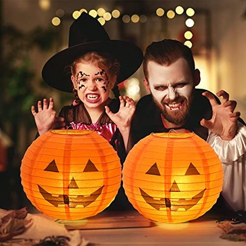 KESOTO 12 Inch Halloween Paper Pumpkin Lanterns Jack-O-Lanterns Hanging Halloween Decorations Outdoor Indoor Party Decorations, Pack of 8
