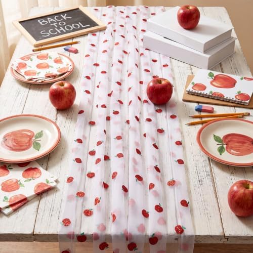 4 Pcs Back to School Apple Table Runner 29x70 in Glitter Tulle