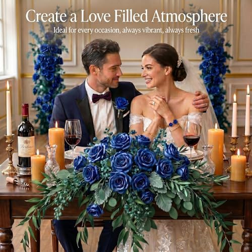 60 Pcs Blue Velvet Artificial Roses Flowers Real Looking Silk Faux Roses Bulk Long Stems for Wedding Centerpieces,DIY Floral Arrangements,Home Decor,Anniversary,Valentine's Day