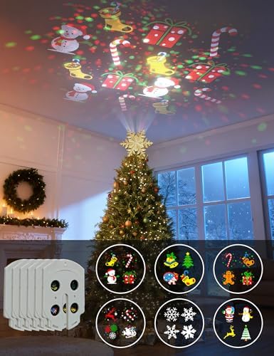 DG-Direct Rotating Christmas Tree Topper with 6 Projection Patterns, Gold