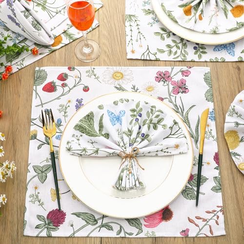 Funnymoom 24 Pcs Floral Cloth Napkins, Herbs Wildflowers Multicolored