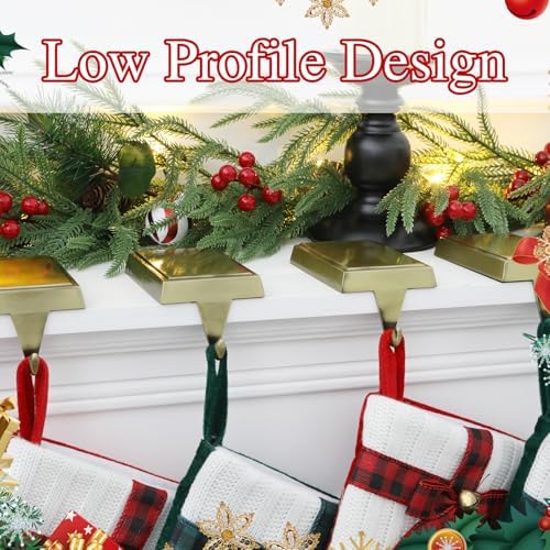 2-Pack Christmas Stocking Holders for Mantel, Weighted Metal Hooks, Bronze