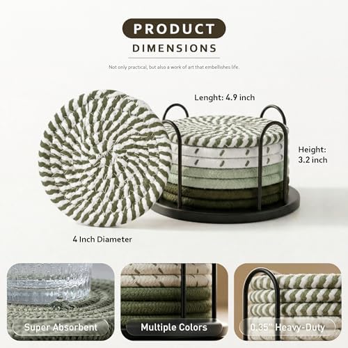 Lazebox Coasters Set of 8 for Drinks, 4 Inch Large Coasters for Coffee Table, Tabletop Protection for Hot & Cold