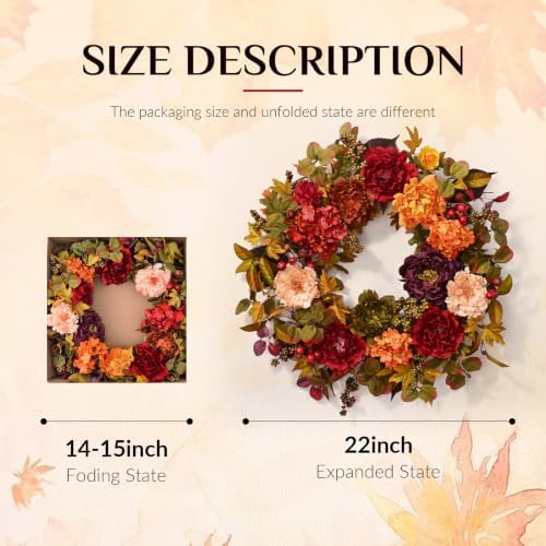 Fall Wreaths for Front Door, 24 Inch Fall Door Wreath with Hydrangea