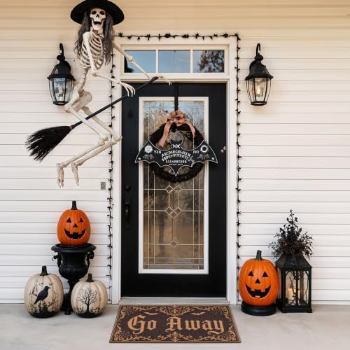 Halloween Door Mat with Go Away Design for Porch Outdoor Gothic Bat Mat