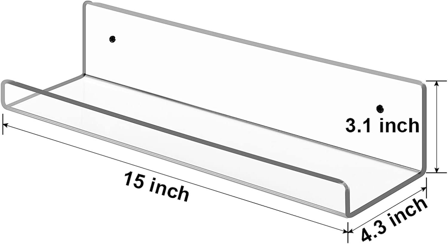 Dezzer Acrylic Floating Shelves, 6 Pack 15" Invisible Shelf Wall Ledge Bookshelf Bedroom Bathroom Kitchen Shelves Book