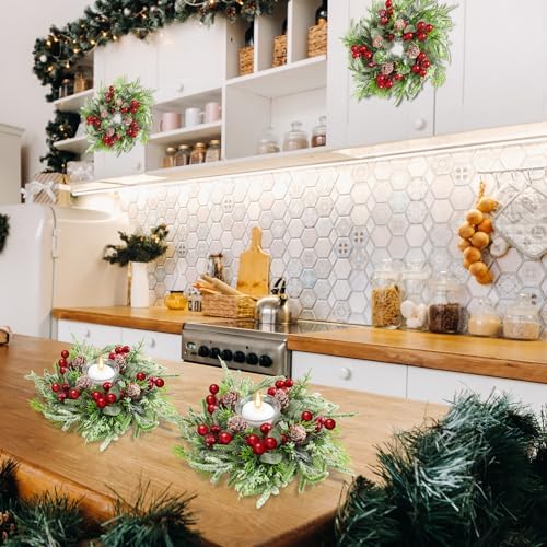 18 Pcs Christmas Candle Ring Wreath Small Kitchen Cabinet Table Decor