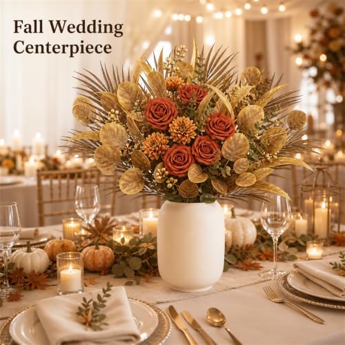 120 Pcs Mixed Fall Greenery Stems Orange Faux Eucalyptus Leaves