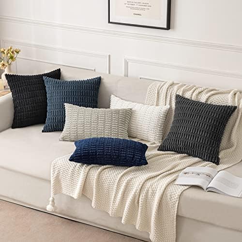 MIULEE Corduroy Decorative Throw Pillow Covers 20x20 Black Pack of 2