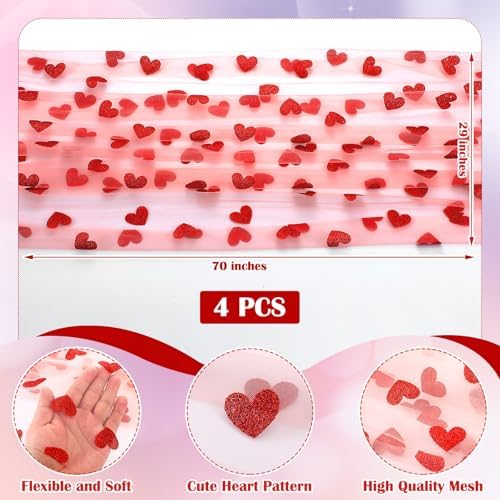 4 Pcs Pastel Table Runner 29x70 Inch Heart Tulle Valentines