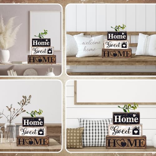 Moucuny 4 Pcs Farmhouse Wooden Tabletop Decor Farmhouse Tiered Tray Decor