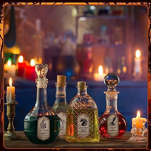 KIMOBER 144PCS Halloween Bottle Labels, Assoeted Vintage Laminated Animal Apothecary Potion Bottles Stickers for Halloween Party Supplies Photo Props