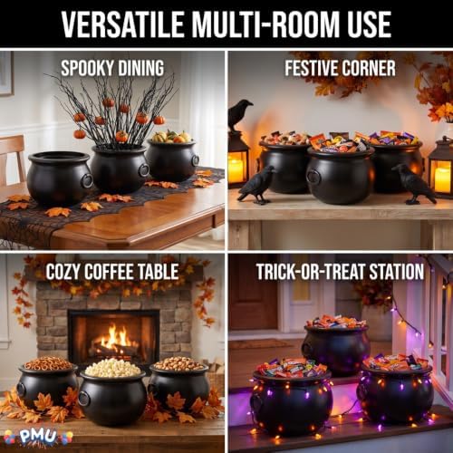 PMU Halloween Cauldron 3pc- 12" Witch Plastic Cauldron bowl Black