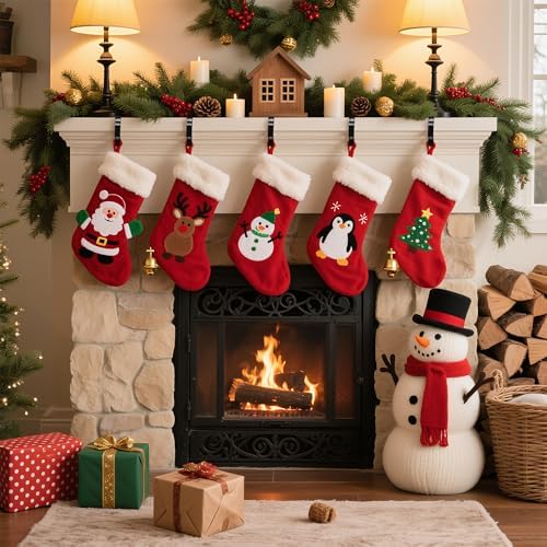 TAROSE Stocking Holders for Mantle, Christmas Stocking Holder Set of 4, Mantle Stocking Hanger Fireplace Hooks for Christmas Party Decoration Supplies(Black)