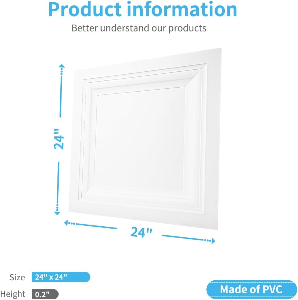 PVC Ceiling Panel in. / 24*24 / White / 24 x 24 / Set of 24