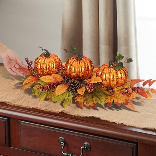 Fall Centerpieces for Table, Lighted LED Sparkle Pumpkins Battery Operated with Timer for Thanksgiving Autumn Harvest Dining Table Decorations 28’’ L