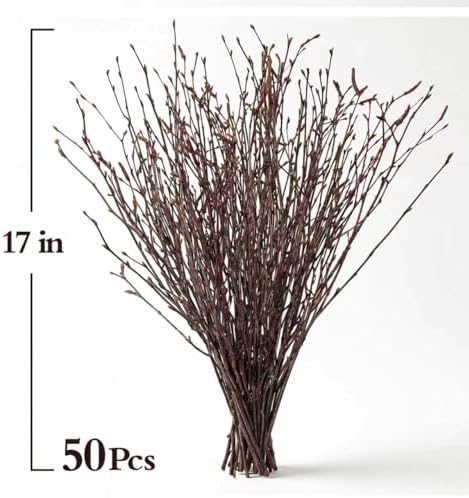 Natural Birch Branches, 50 Pcs Dried Twigs and Branches for Vases, 17" Tall Real Wood Sticks for Floor Vase Filler, Boho Rustic Home Decor, Wedding Centerpieces Arrangement