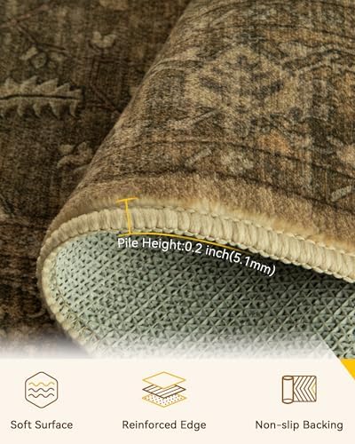 RELEANY Washable Area Rug, 5'x8', Brown/Dark Brown