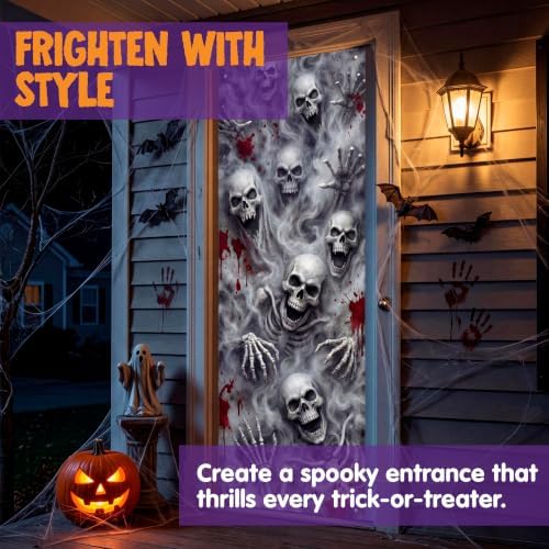 JOYIN 30”x72” Halloween 3D Skull Door Cover Decorations Indoor, Spooky Home Decor Haunted House Stickers, Scary Home Party Supplies Front Room Decor Outdoor
