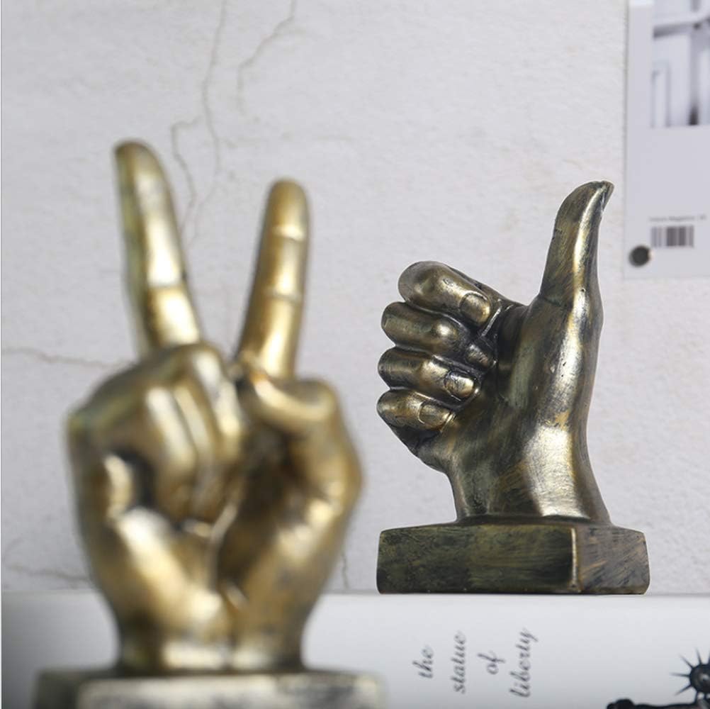 Hand Finger Gesture Desk Statues Fingers Sculpture Creative Home Living / Victory Gesture In Silver