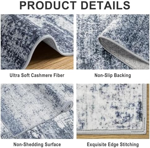 PLHXFR 10x14 Area Rug Living Room: Abstract Washable Carpet Grey Blue