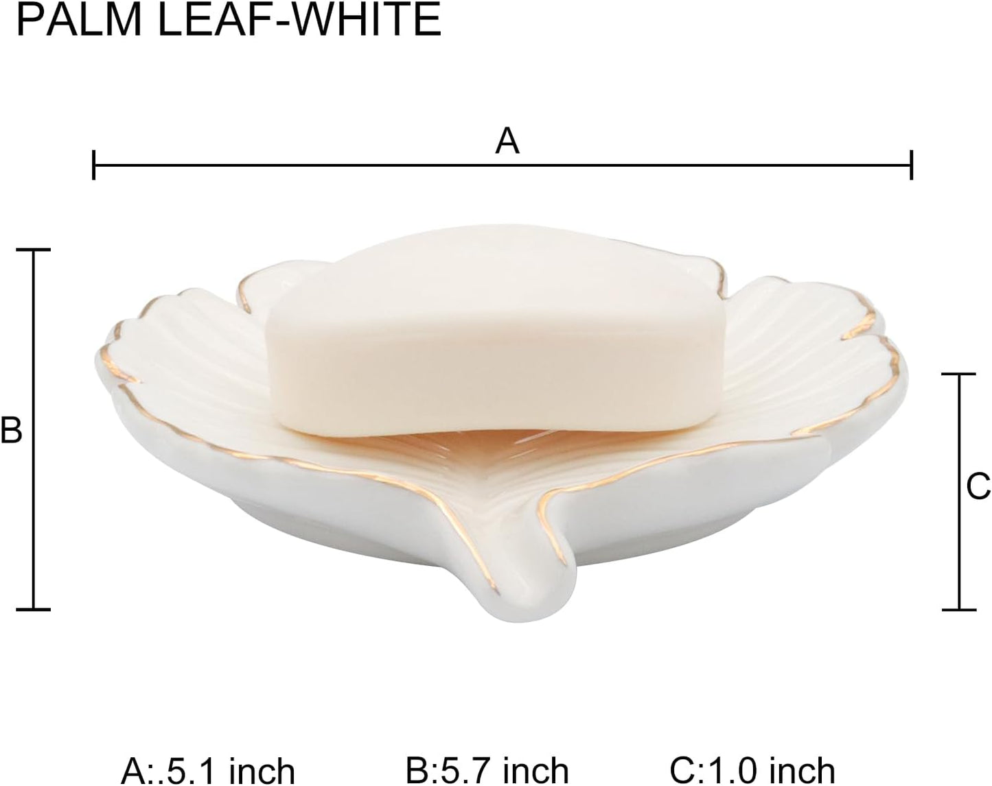 Ceramic Soap Dish Holder in Palm Leaf Style / White