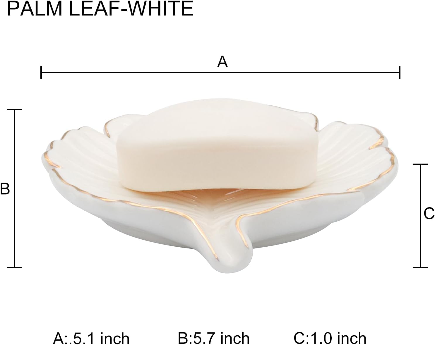 Ceramic Soap Dish Holder in Palm Leaf Style / White