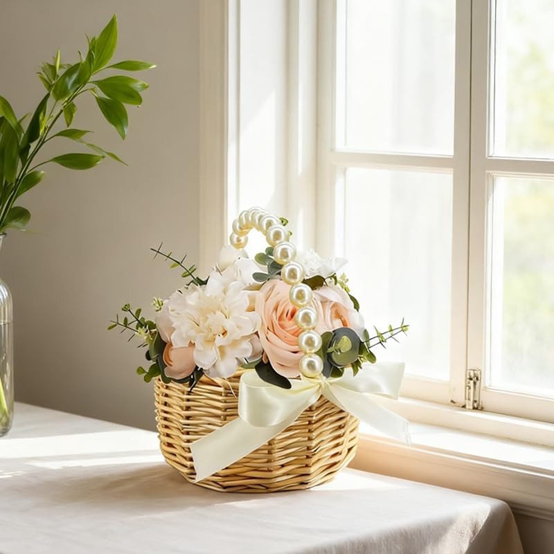 Wicker Rattan Flower Girl Basket / Natural One Piece