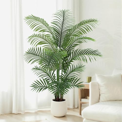 5ft Artificial Palm Tree Tall Faux Palm Tree Indoor Large Fake Plants with 15 Trunks Artificial Plants with White Pot