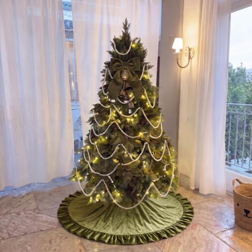 Velvet Christmas Tree Skirt, 36 Inches, Bow Style, Olive Green