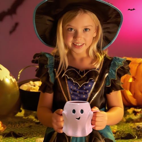 HS&ROXIN Halloween Ghost Mug 3D Cute Ghostface Novelty Coffee Mug Spooky Ceramic Ghost Cup Halloween Christmas Birthdays Party Gifts and Decorations for Kids Adult (Pink)