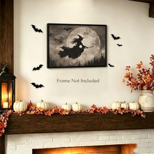 ILLBDR Halloween Flying Witch Canvas Wall Art Poster 16x24 inch