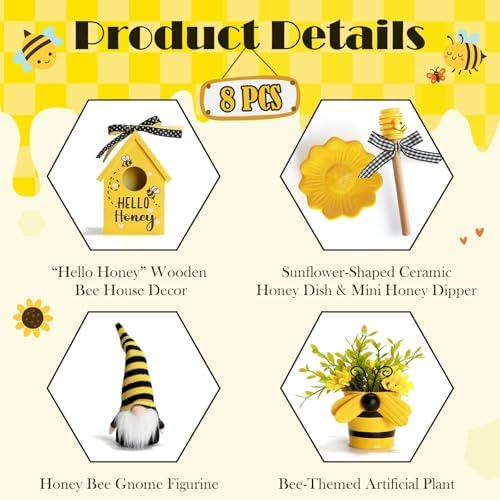 Spring Decorations for Home 8 Pcs Summer Bumble Bee Tiered Tray Decor Set