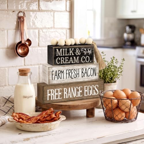 Moucuny 4 Pcs Farm Fresh Farmhouse Table Decor Rustic Stacked Wooden Sign