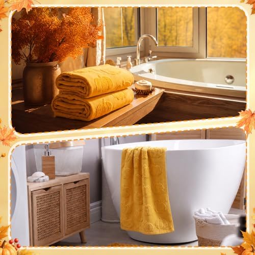 Mindsoft 2 Pcs Fall Hand Towels 3D Pumpkin Jacquard,Yellow