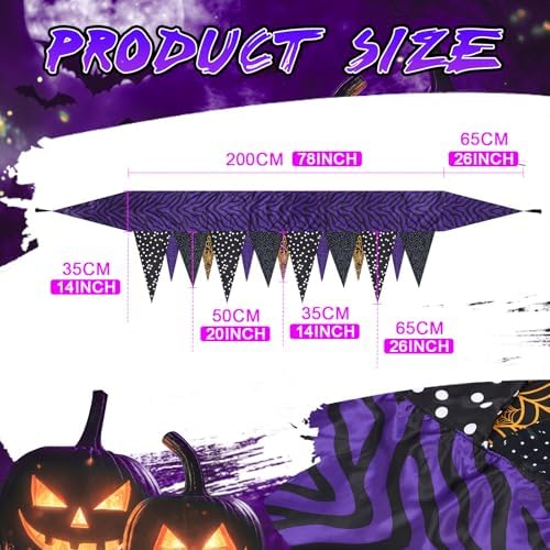 VitalCozy Halloween Fireplace Mantel Scarf Purple Orange Black,Spider Web