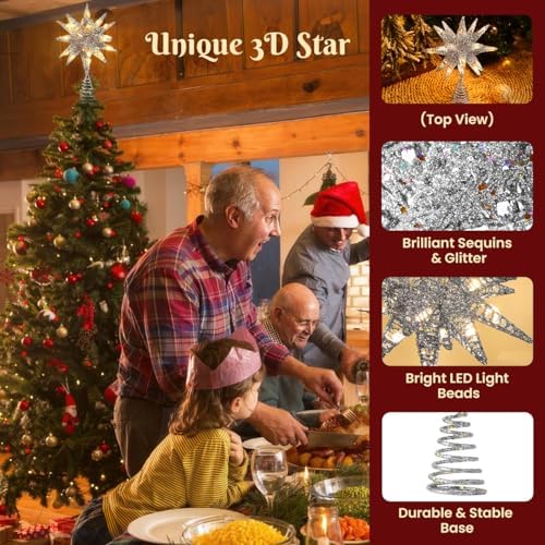 Luxspire Christmas Tree Topper, 11" Lighted 3D Starburst Tree Star, Silver