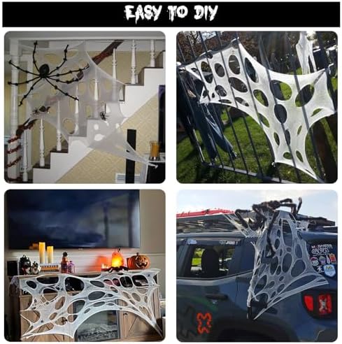 Runleo 2 Pack Giant Spider Webs Halloween Decorations Outdoor Beef Netting