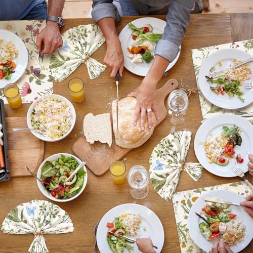 Funnymoom 24 Pcs Floral Cloth Napkins, Herbs Wildflowers Multicolored