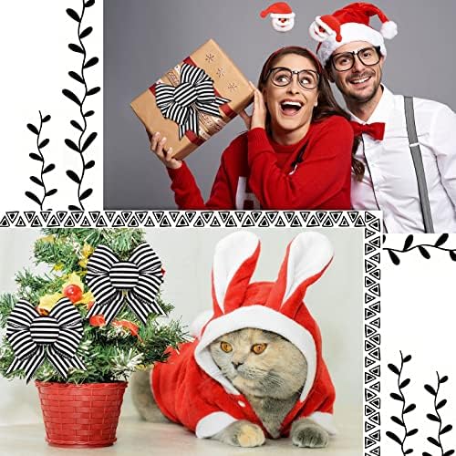 Geosar 4 Pcs Black White Striped Bows, 6 Inch Halloween Bows for Wreaths