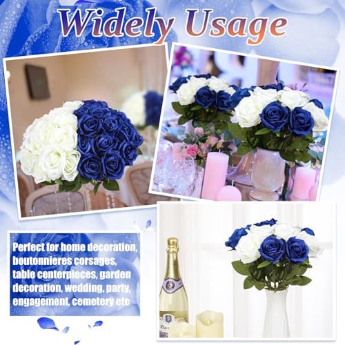 36 Pcs Silk Blue White Rose Bouquet Bridal Artificial Flowers