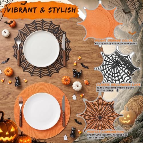Pickmesh 12 Pcs Halloween Table Decor Orange Black Spiderweb Placemats