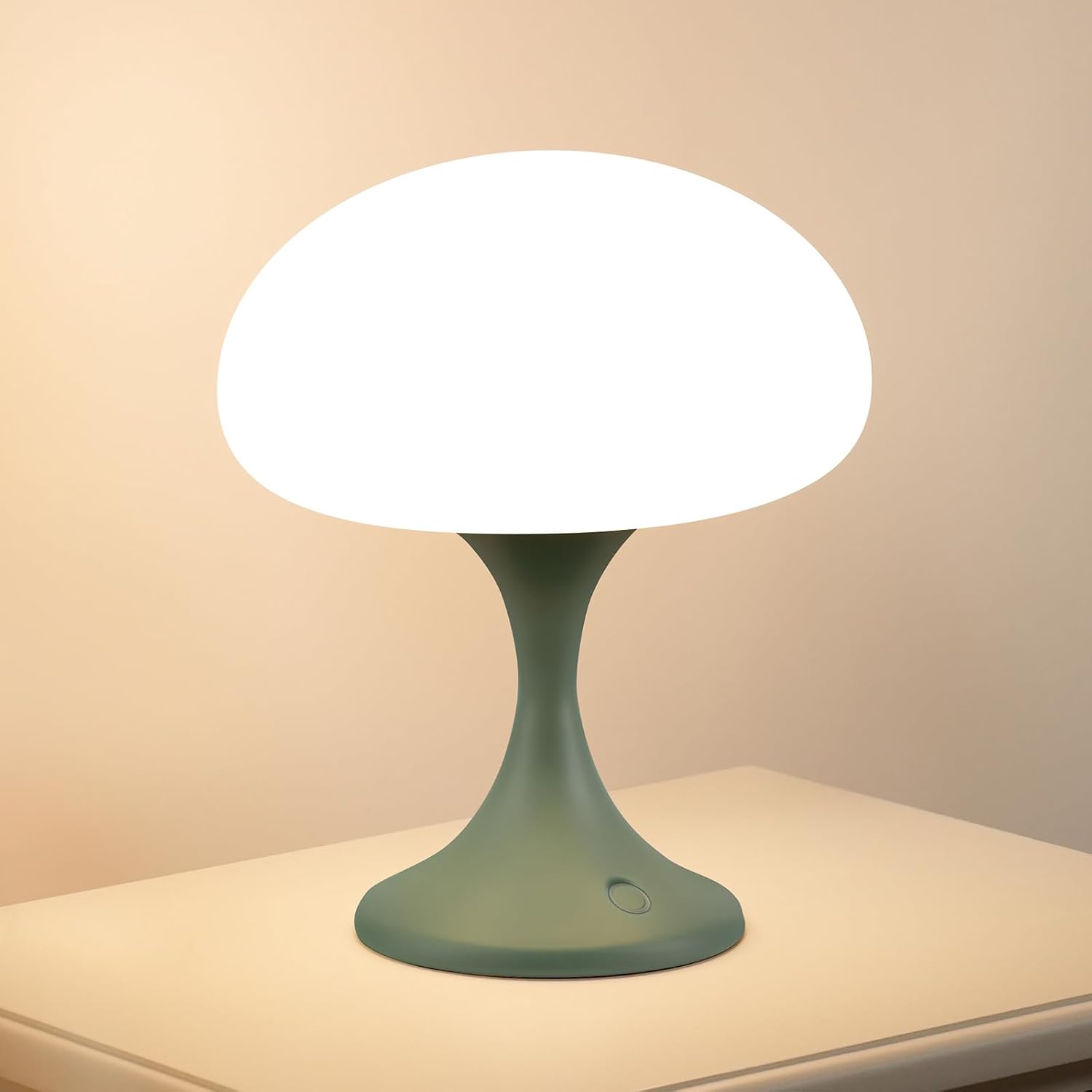 Mushroom Lamp, 5W LED Cordless Rechargeable Table Lamp with Glass Shade, Small Retro Dimmable Touch Light with 3 Color